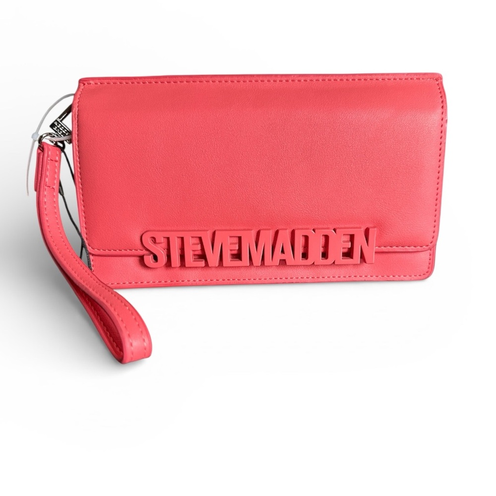 Steve Madden BCabbyy Sunset Coral Faux Leather Flap Wallet/Wristlet/Clutch NWT‎